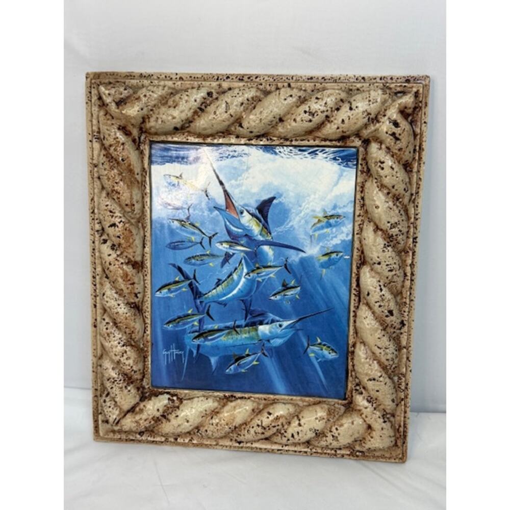 Guy Harvey Marlin Fish Tile Framed Tile Frame 15" by 13" Crazing